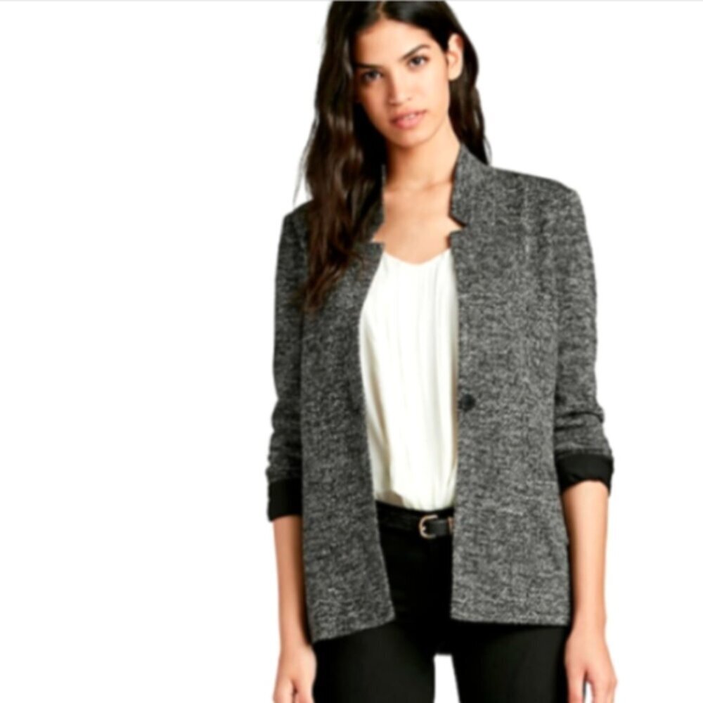 Lucky Brand Tweed Texture‎ Stretch Knit Blazer Jacket Sz S Black/White #284V